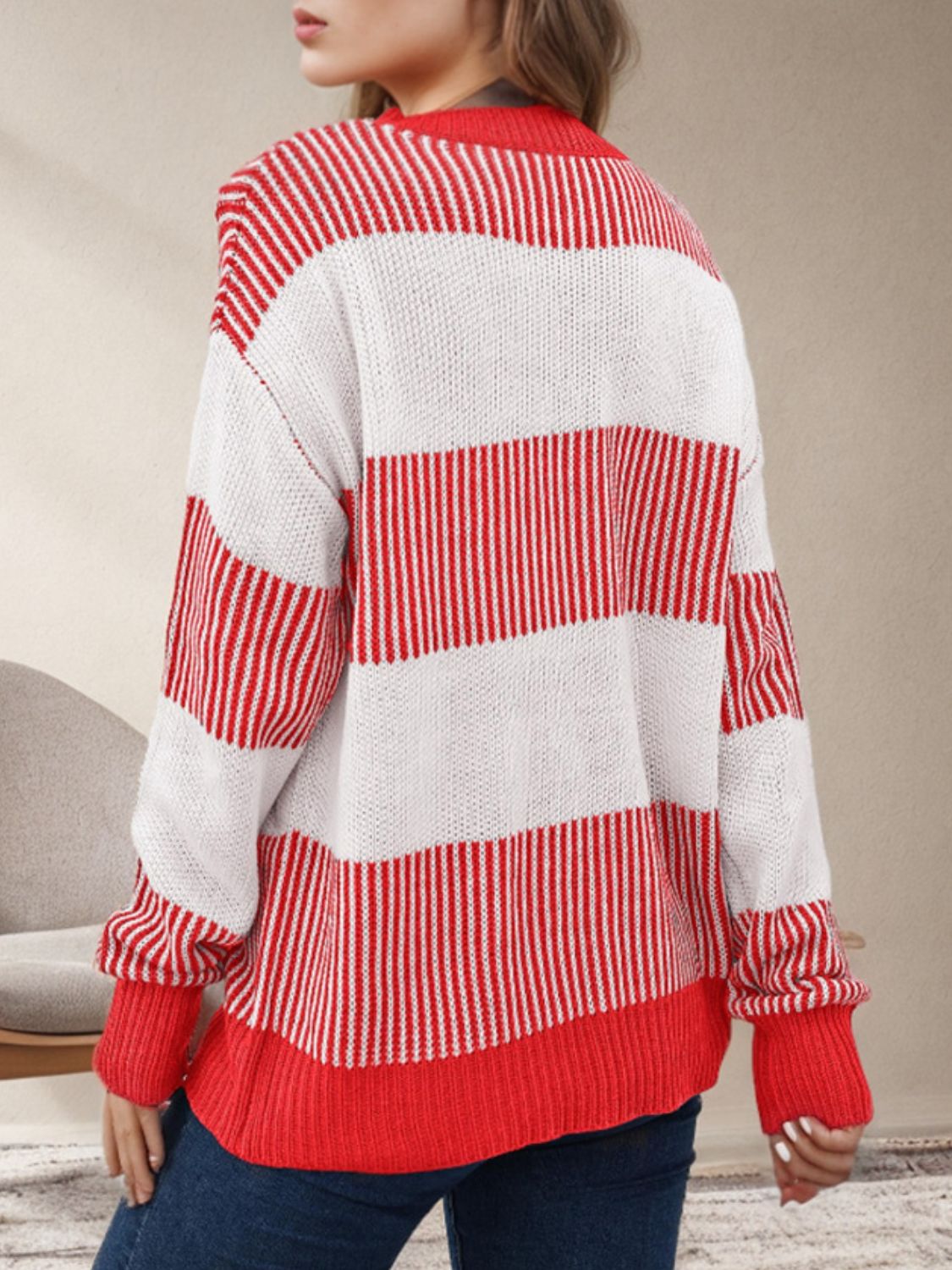 Striped Round Neck Long Sleeve Sweater