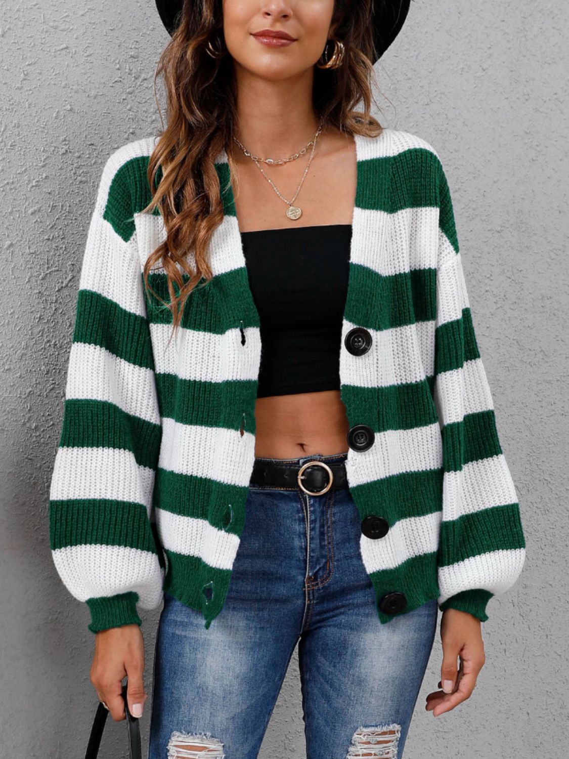 Striped Button Up Long Sleeve Sweater