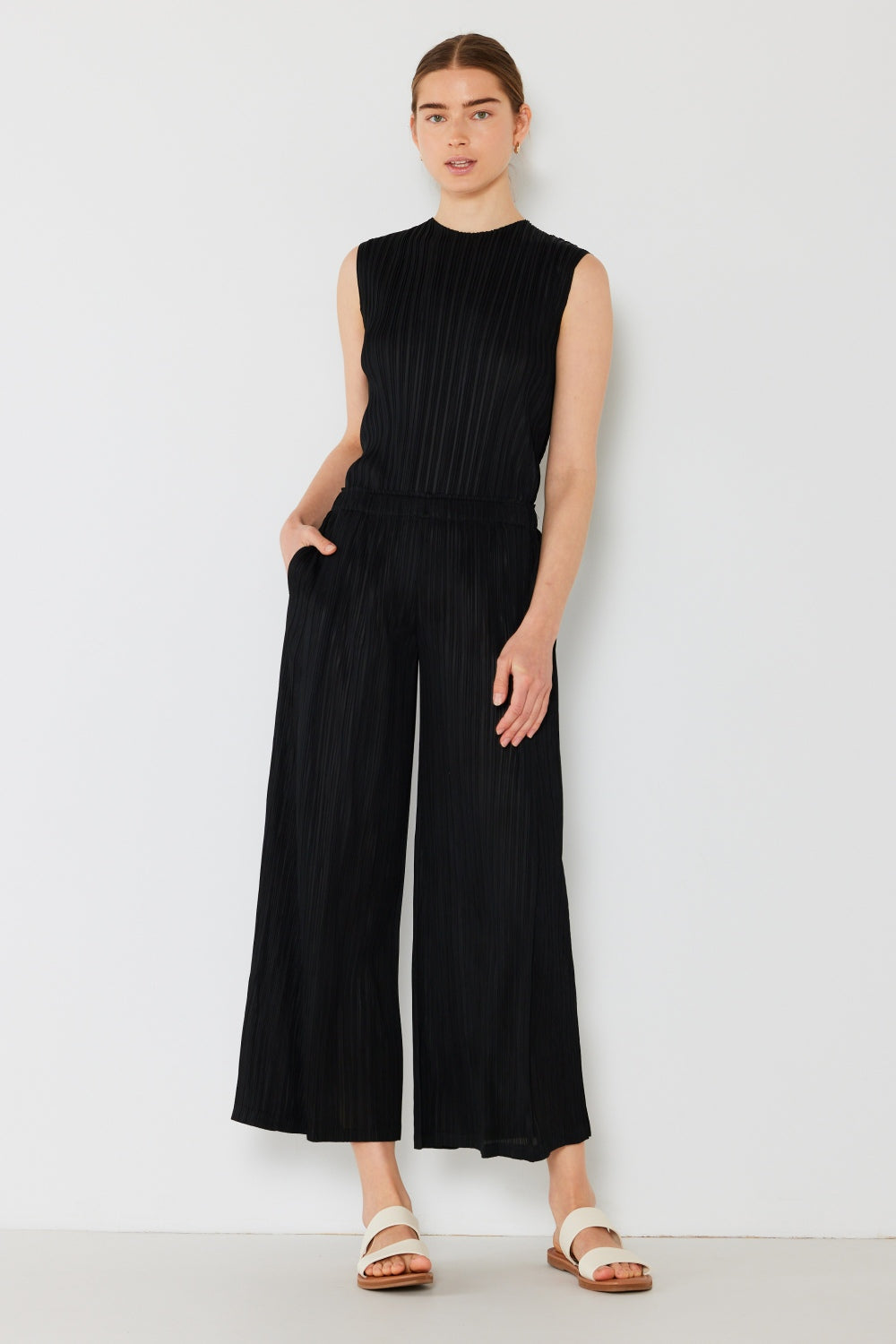 Marina West Swim Pleated Wide-Leg Pants with Side Pleat Detail