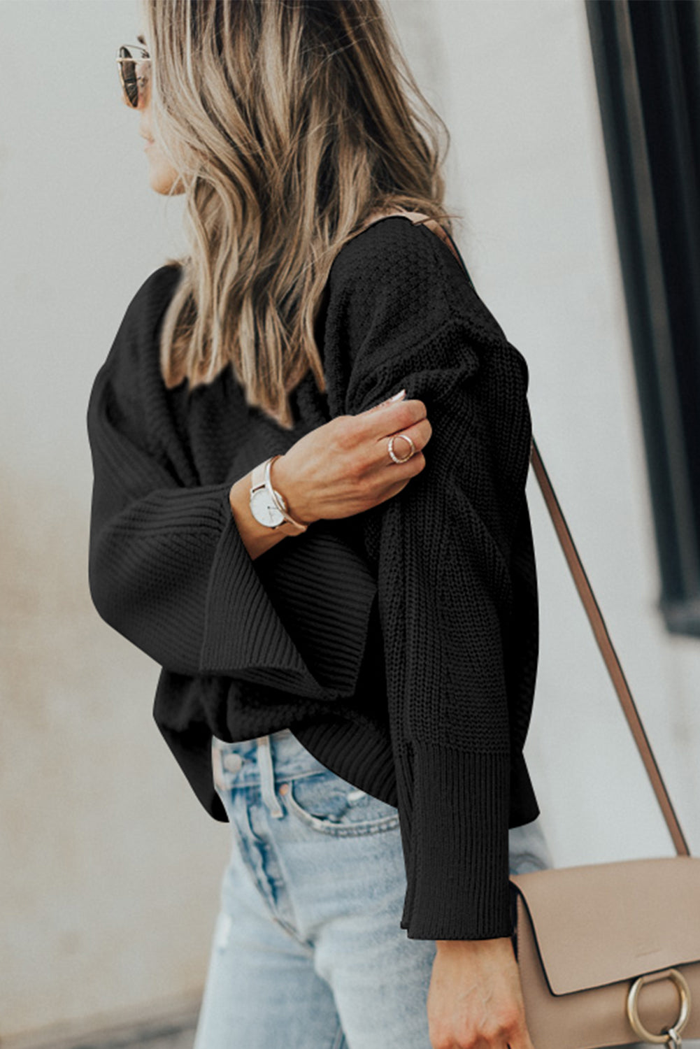 Textured Round Neck Long Sleeve Sweater