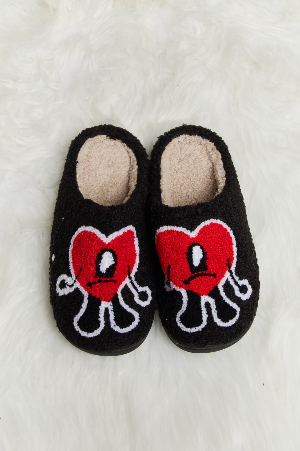 Melody Love Heart Print Plush Slippers