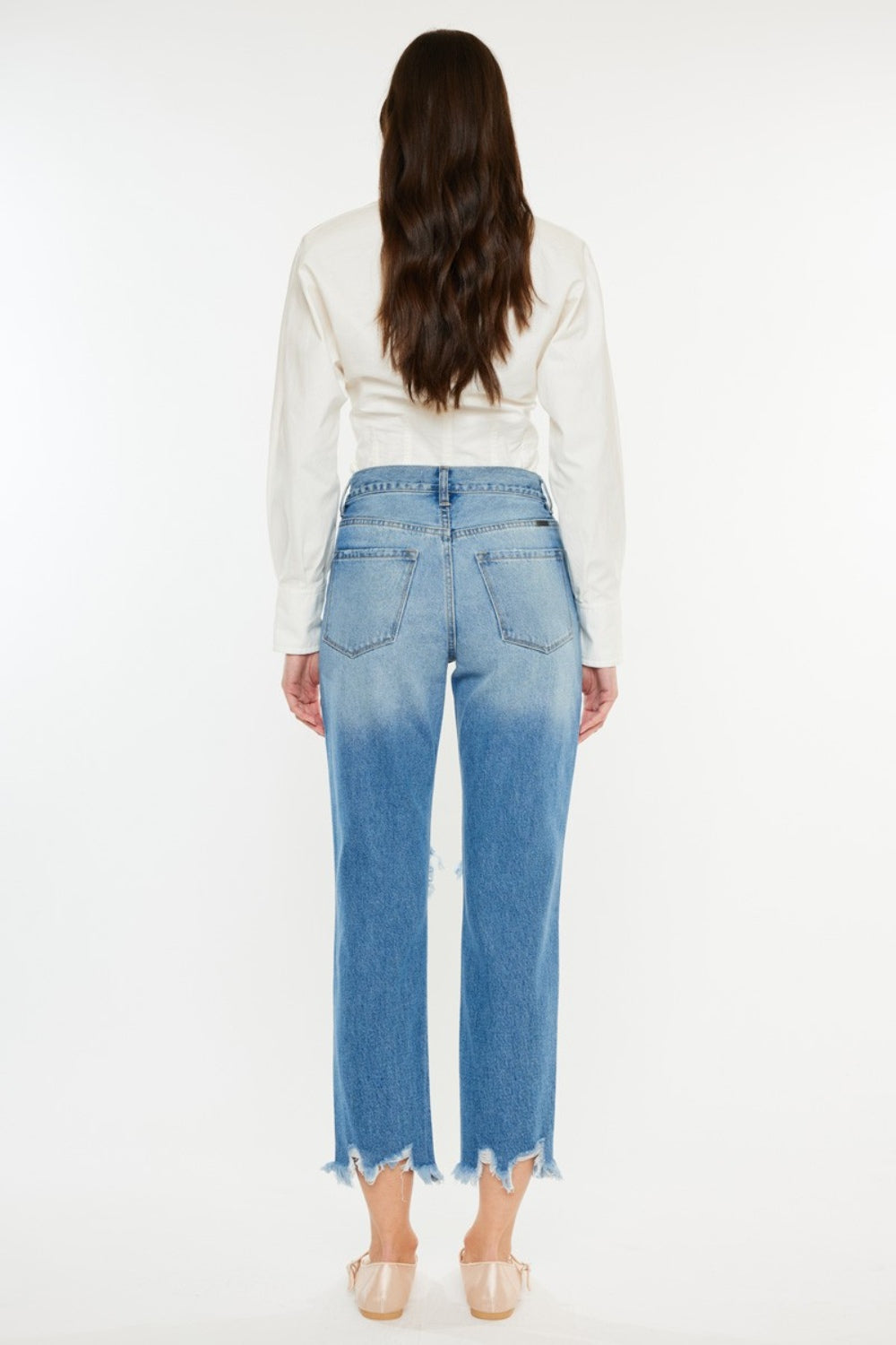 Kancan Distressed Frayed Hem Cropped Jeans